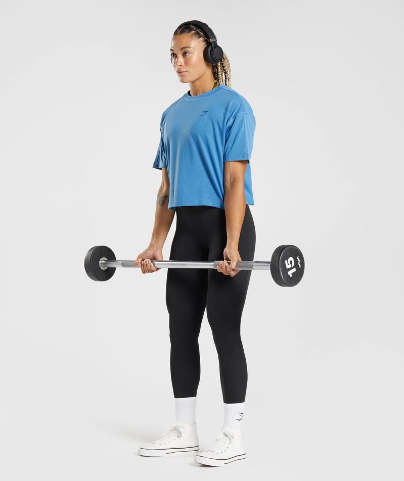 Women's Gymshark GS Power Midi Cropped Tops Blue | NZ 7QYLHO